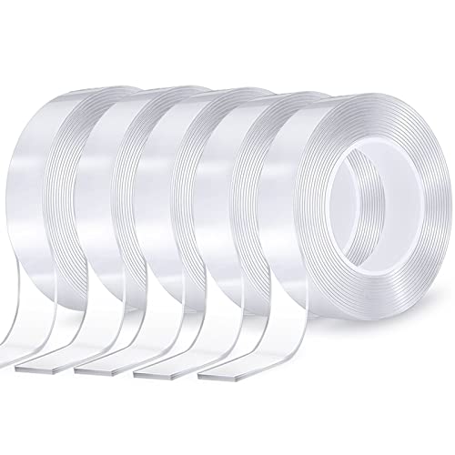 Nano Tape Adhesive Reusable,Double Sided Mounting Tape Heavy Duty  Removable,Picture Hanging Strips Poster Putty No Damage Free,Clear Thick  Gel Sticky Tack Wall Glue for Hangers,Photo(9.85 FT-5 Pack) 